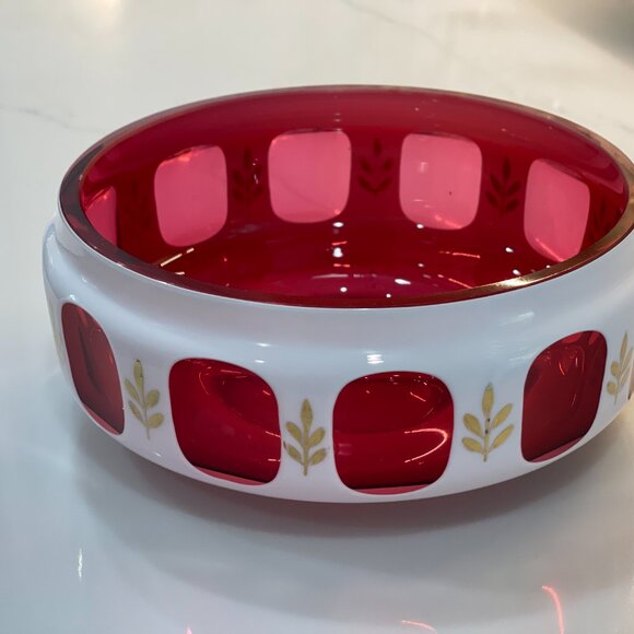 -Vintage Ruby and Milk-glass Hand Painted Bowl- Mod Kitchen Luxe - Picture 6 of 16